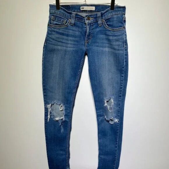 Levi's Womens 524 Too Superlow Ripped Denim Jeans Size 5W - Picture 1 of 3